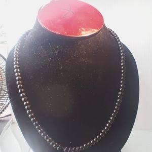 Signed vintage Monet black onyx lucite bead gold tone 31” necklace EUC